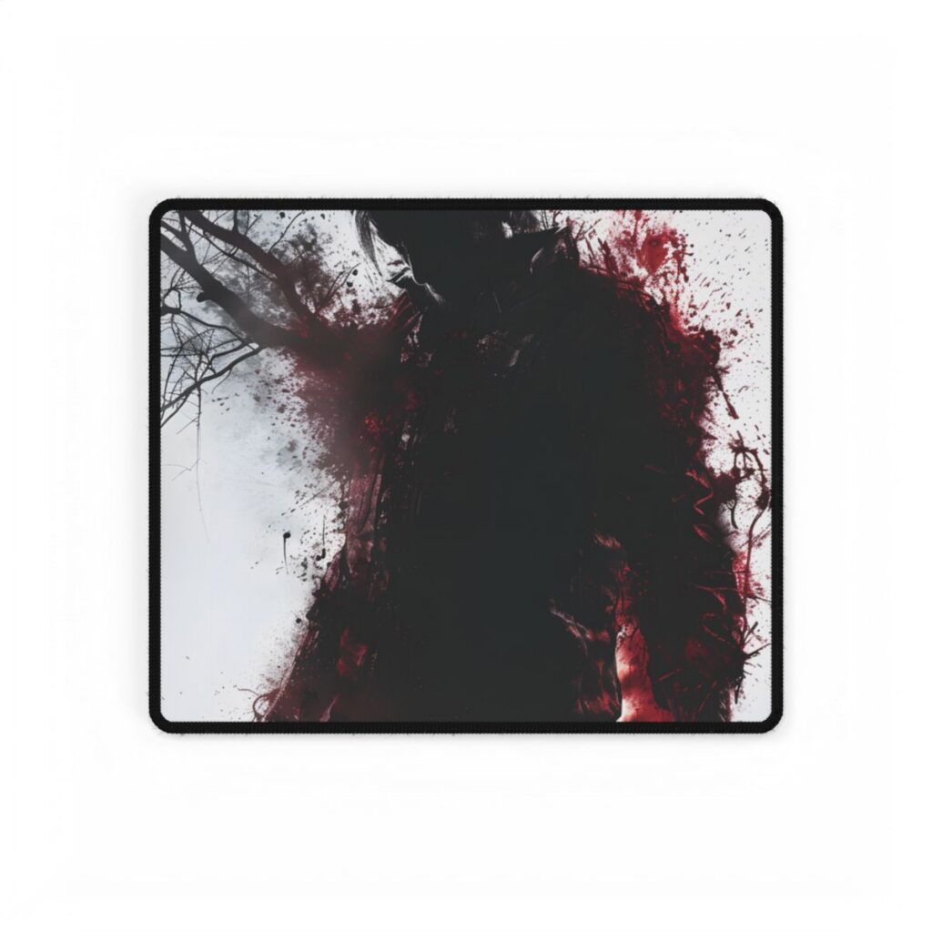 Dramatic Emerging Figure: Narrative Artwork in Blood - Desk Mat