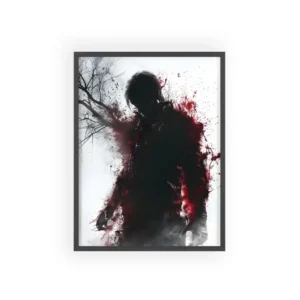 Silhouetted Figure with Red Splatter Framed Poster