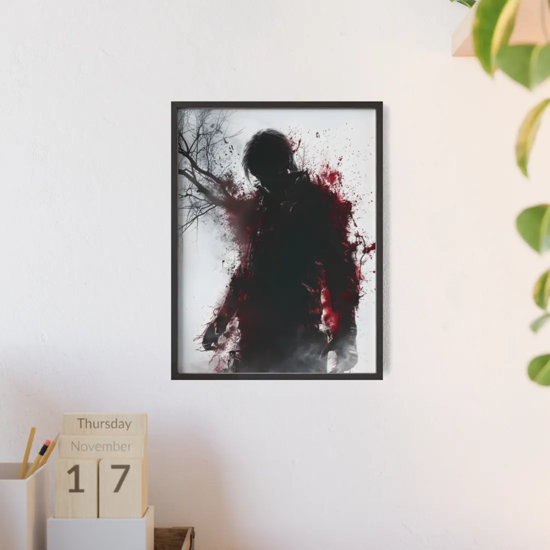 Dramatic Emerging Figure: Narrative Artwork in Blood - Framed Poster