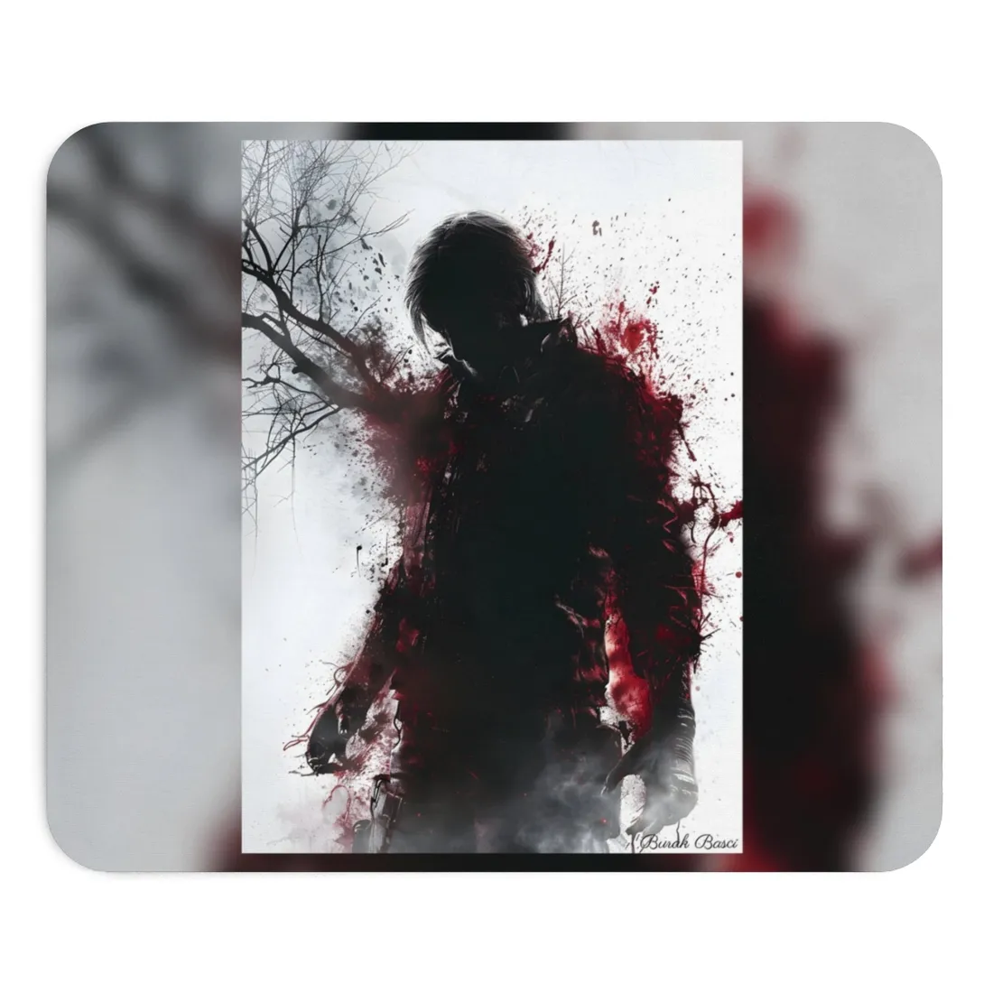 Dramatic Emerging Figure: Narrative Artwork in Blood - Mouse Pad