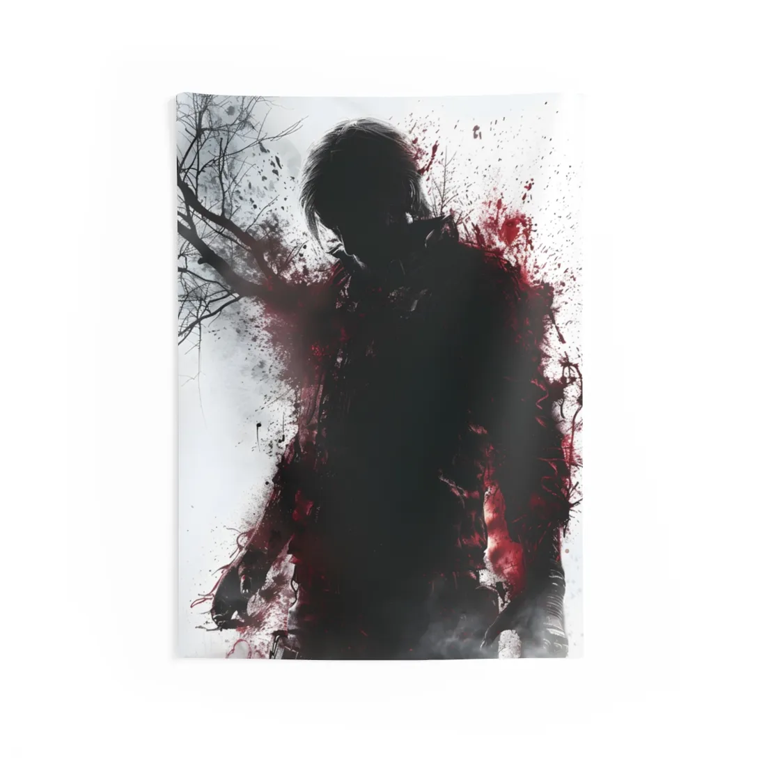 Dramatic Emerging Figure: Narrative Artwork in Blood - Wall Tapestry