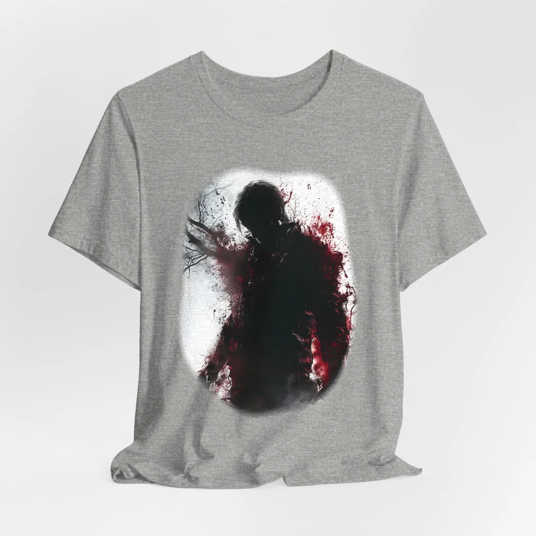 Dramatic Emerging Figure: Narrative Artwork in Blood - T-Shirt (Athletic Heather)