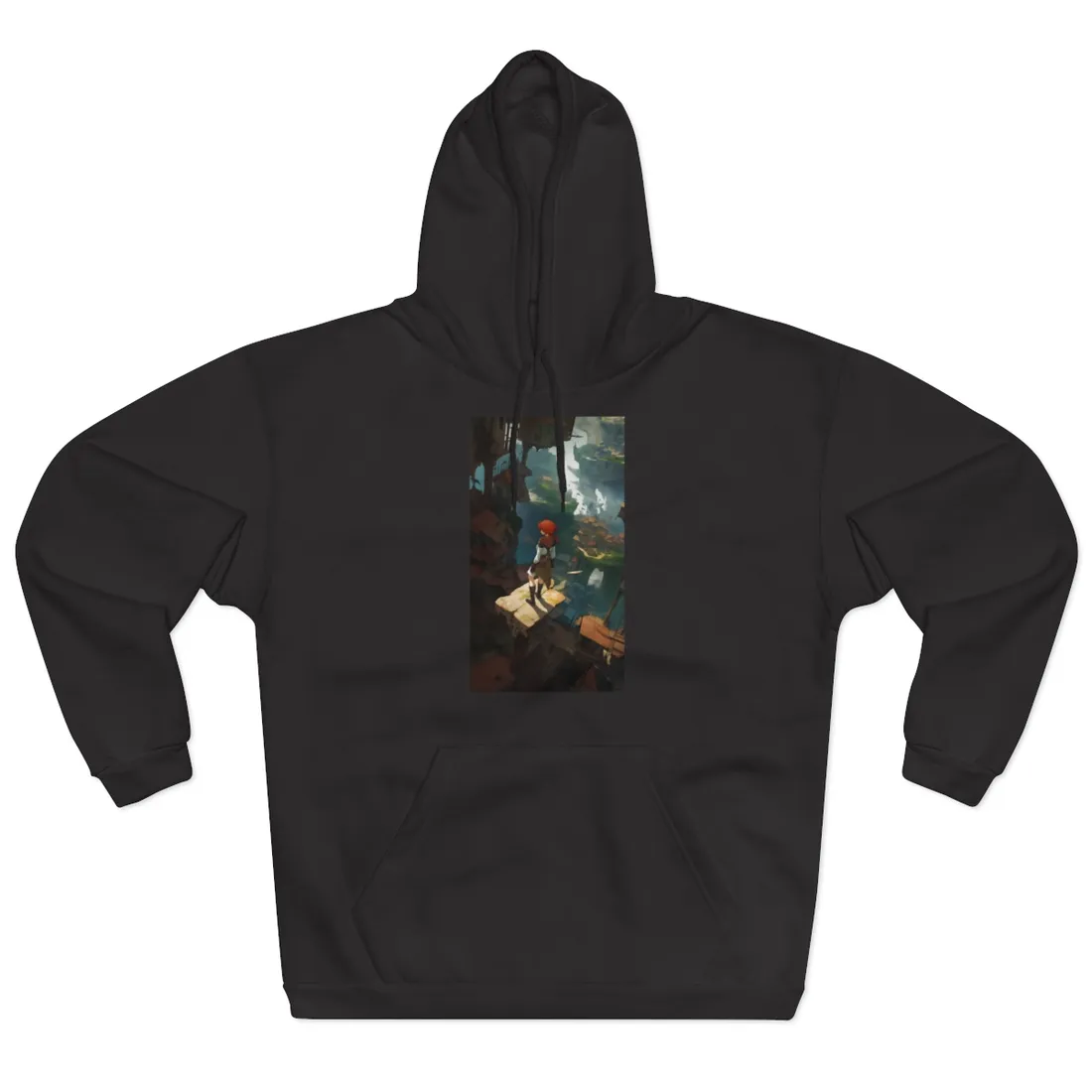 Dramatic Night City Anime: Red Haired Female Digital Art - Hoodie