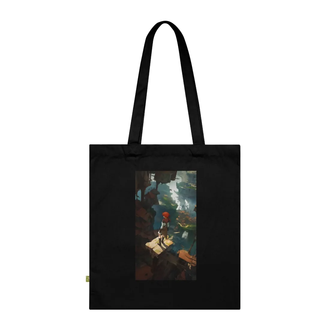 Dramatic Night City Anime: Red Haired Female Digital Art - Tote Bag