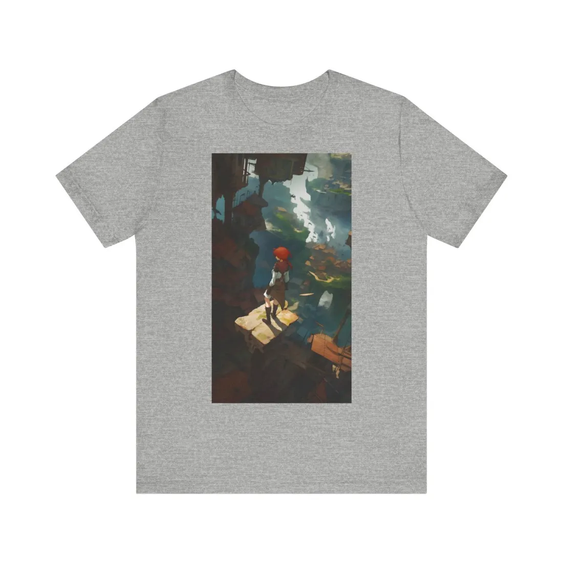 Dramatic Night City Anime: Red Haired Female Digital Art - T-Shirt