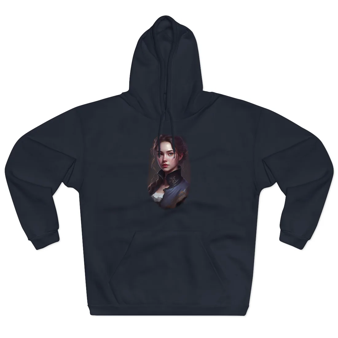 Portrait of a young woman with auburn hair in a high-collared navy coat – Hoodie, navy