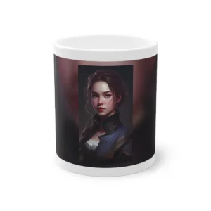 Young Woman in Navy Coat Mug