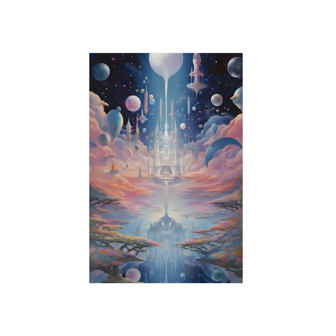 Dreamlike Castle Horizon: Fantasy Landscape at Dawn - Metal Poster