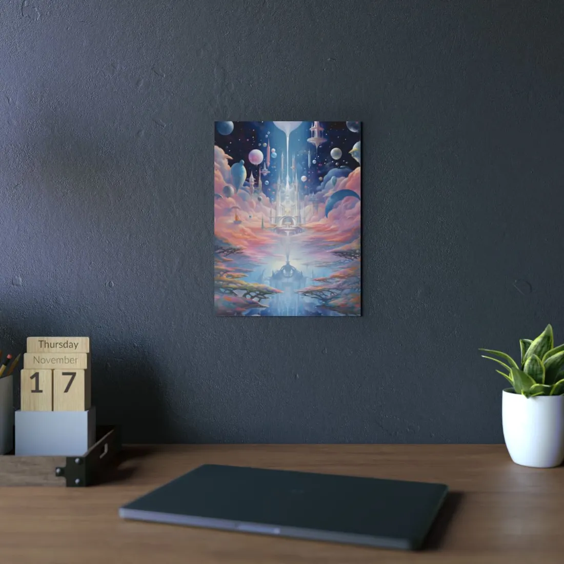 Dreamlike Castle Horizon: Fantasy Landscape at Dawn - Metal Poster