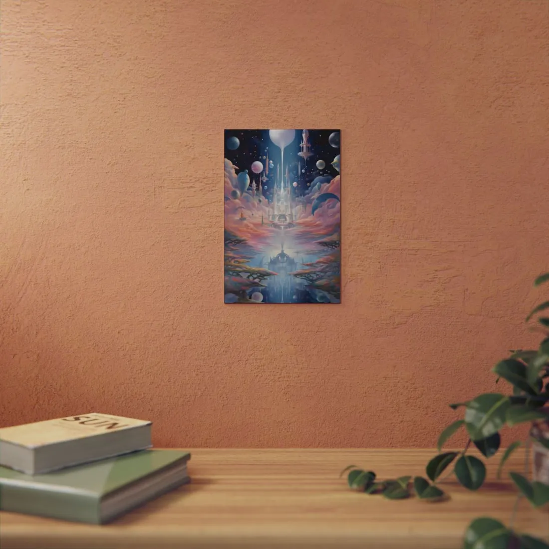 Dreamlike Castle Horizon: Fantasy Landscape at Dawn - Metal Poster