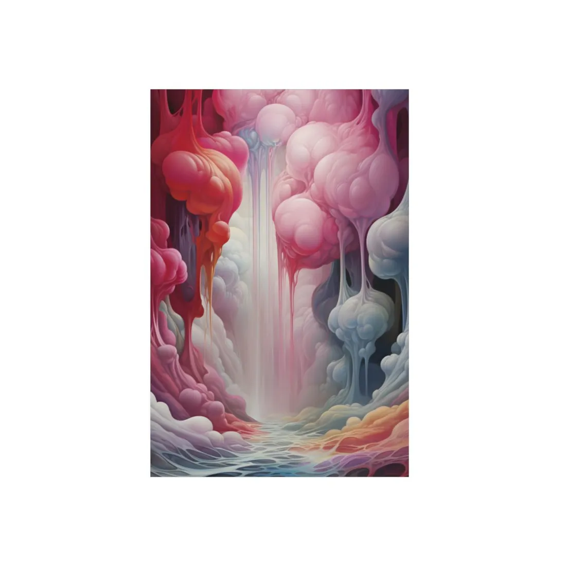Dreamlike Pink Clouds: Surreal Dripping Abstract Scene - Metal Poster