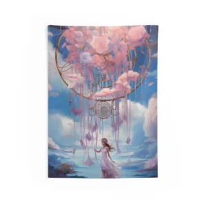 Woman Under Pink Dreamcatcher Wall Tapestry