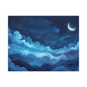 Starry Night Blue Waves Canvas Print