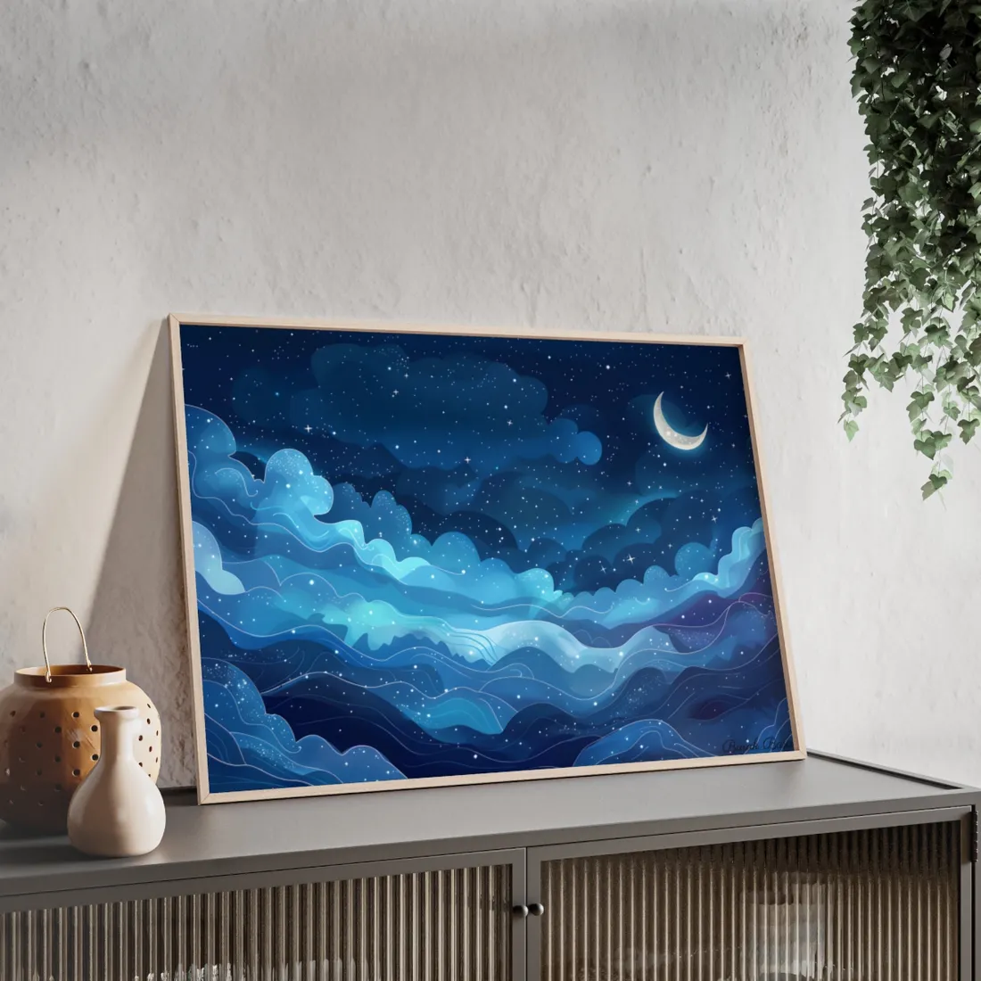 Dreamy Night Sky: Celestial Wonders Unfurl - Framed Poster