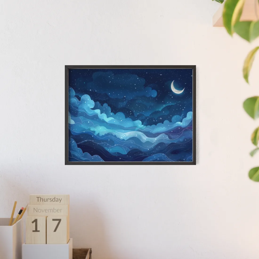 Dreamy Night Sky: Celestial Wonders Unfurl - Framed Poster