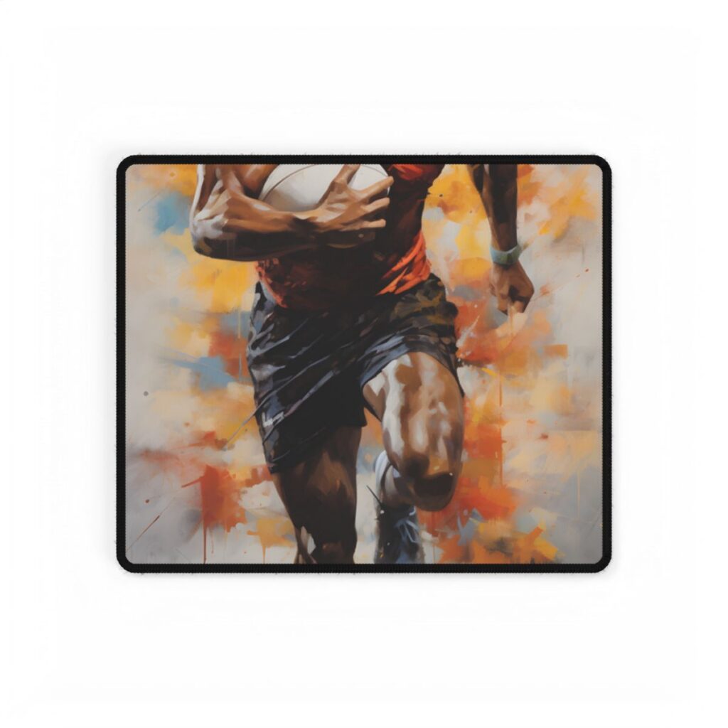 Driven Outdoor Portrait: Passionate Athlete Artwork - Desk Mat