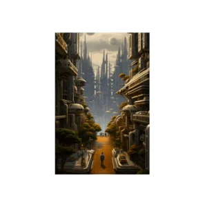 Futuristic City Avenue with Taxis Metal Poster