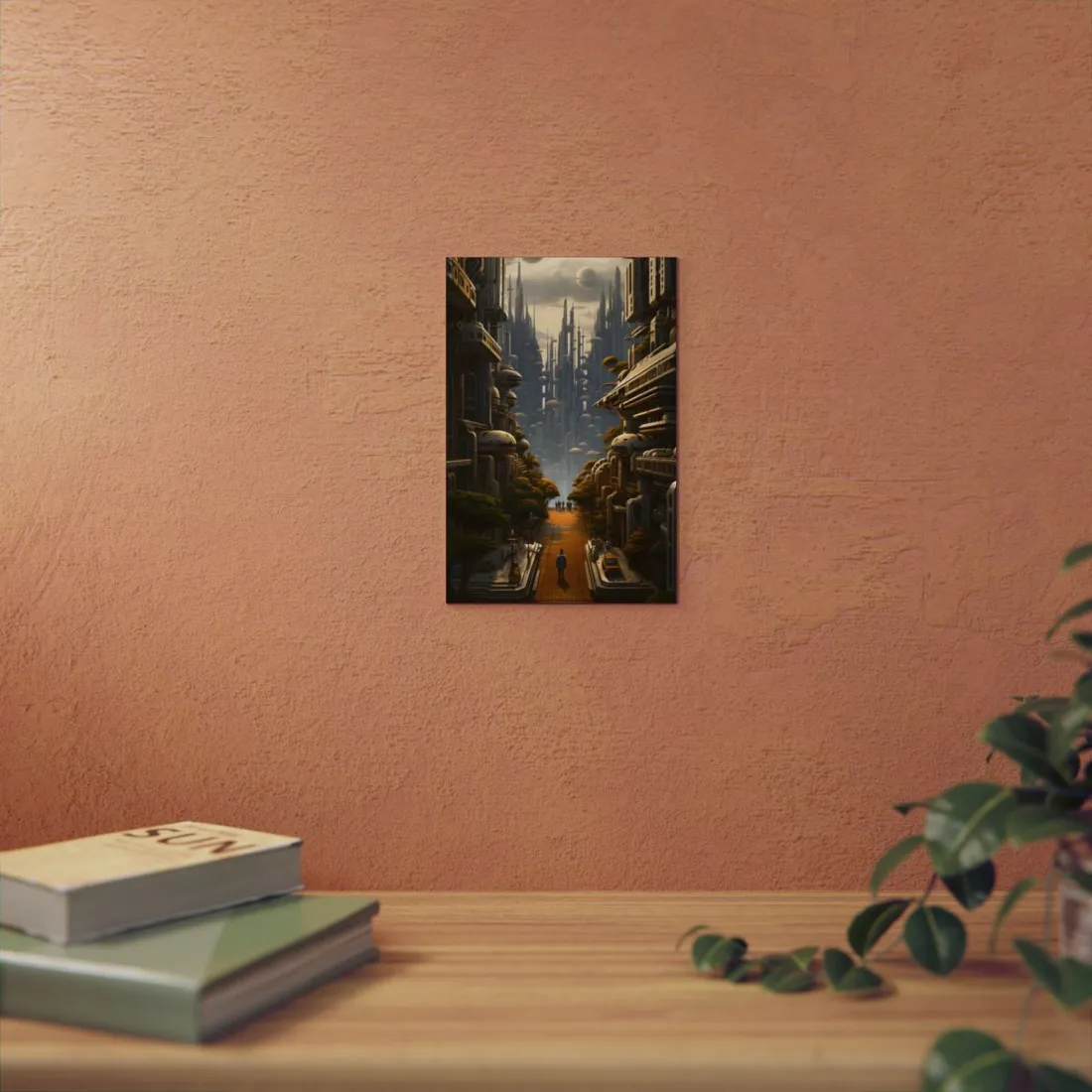Dusk Metropolis: Dense Futuristic City Street - Metal Poster