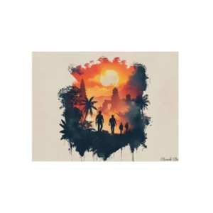 Sunset Temple Silhouettes Metal Poster