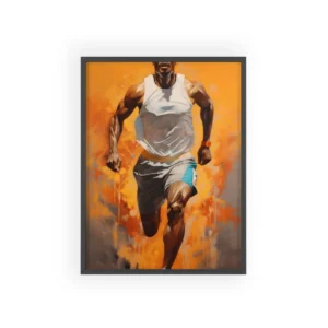 Sprinting Runner in Orange Framed Poster
