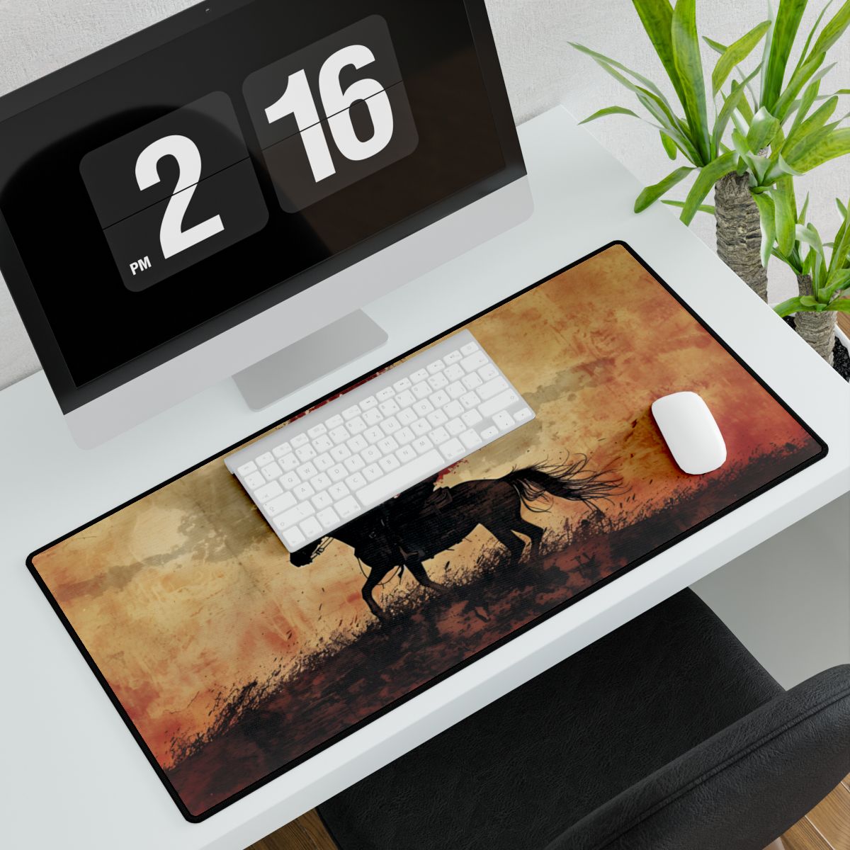 Dynamic Rodeo Scene: Earthy Tones of a Thrilling Ride - Desk Mat