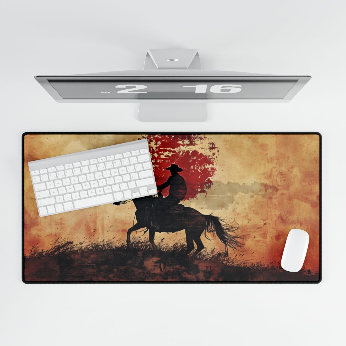 Dynamic Rodeo Scene: Earthy Tones of a Thrilling Ride - Desk Mat