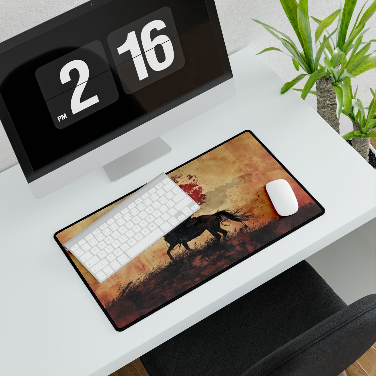 Dynamic Rodeo Scene: Earthy Tones of a Thrilling Ride - Desk Mat