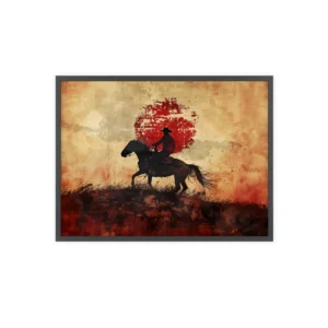 Rider Against Red Sun Framed Poster