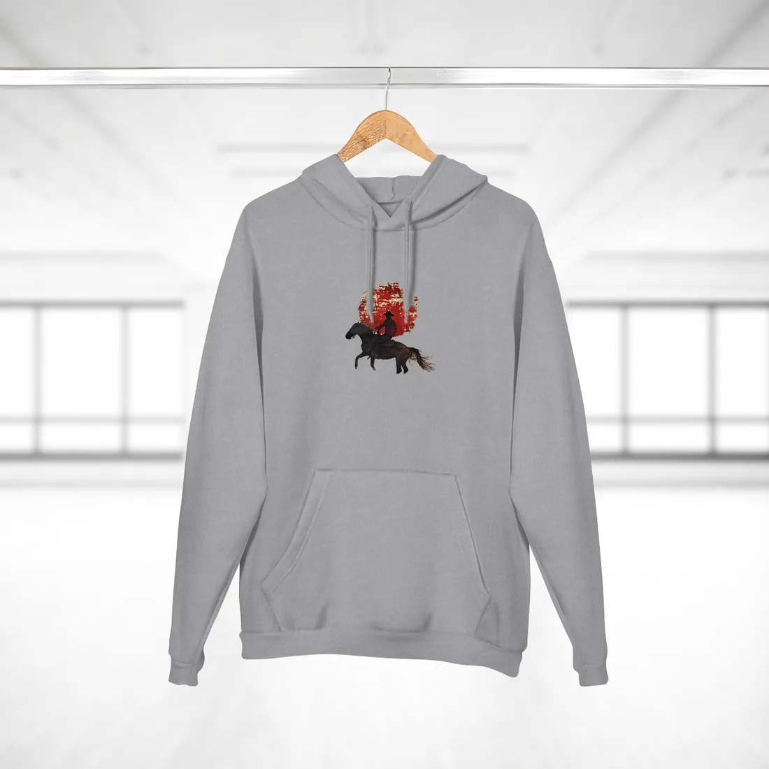Dynamic Rodeo Scene: Earthy Tones of a Thrilling Ride - Hoodie (Heather Grey)