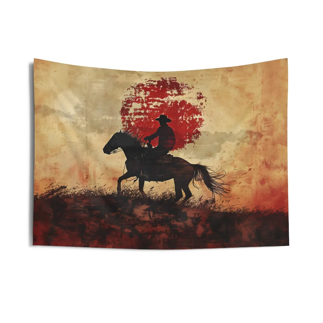 Dynamic Rodeo Scene: Earthy Tones of a Thrilling Ride - Wall Tapestry
