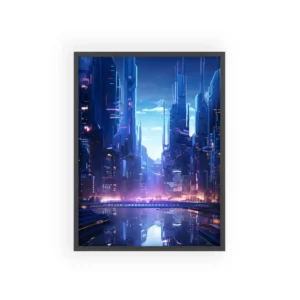 Blue Skyscrapers over Water Framed Poster