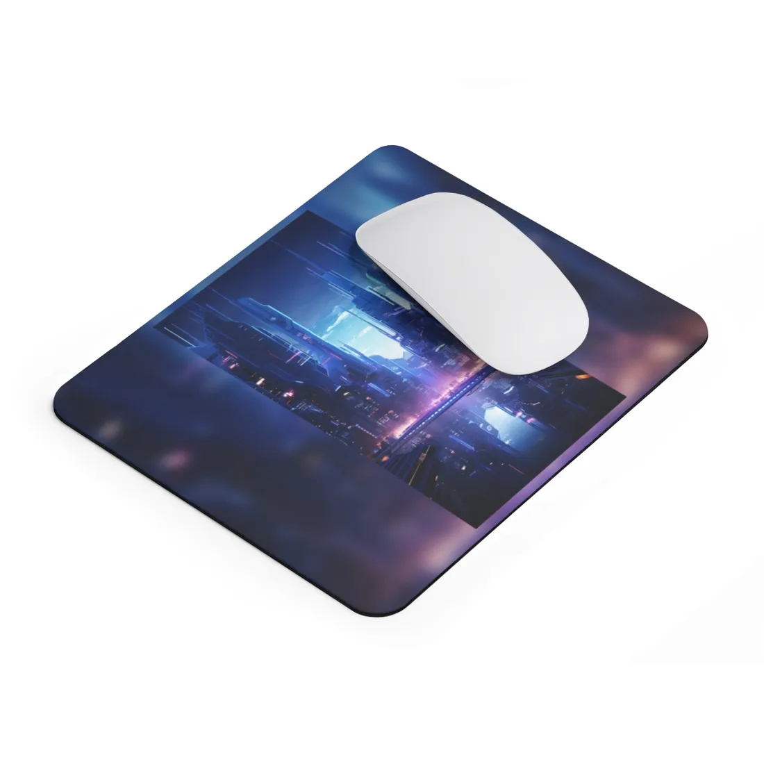 Dystopian Cyberpunk Cityscape: Glowing Neon Lights - Mouse Pad