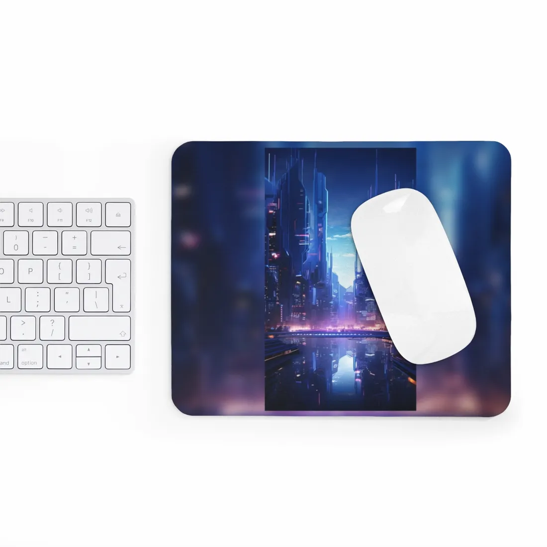 Dystopian Cyberpunk Cityscape: Glowing Neon Lights - Mouse Pad