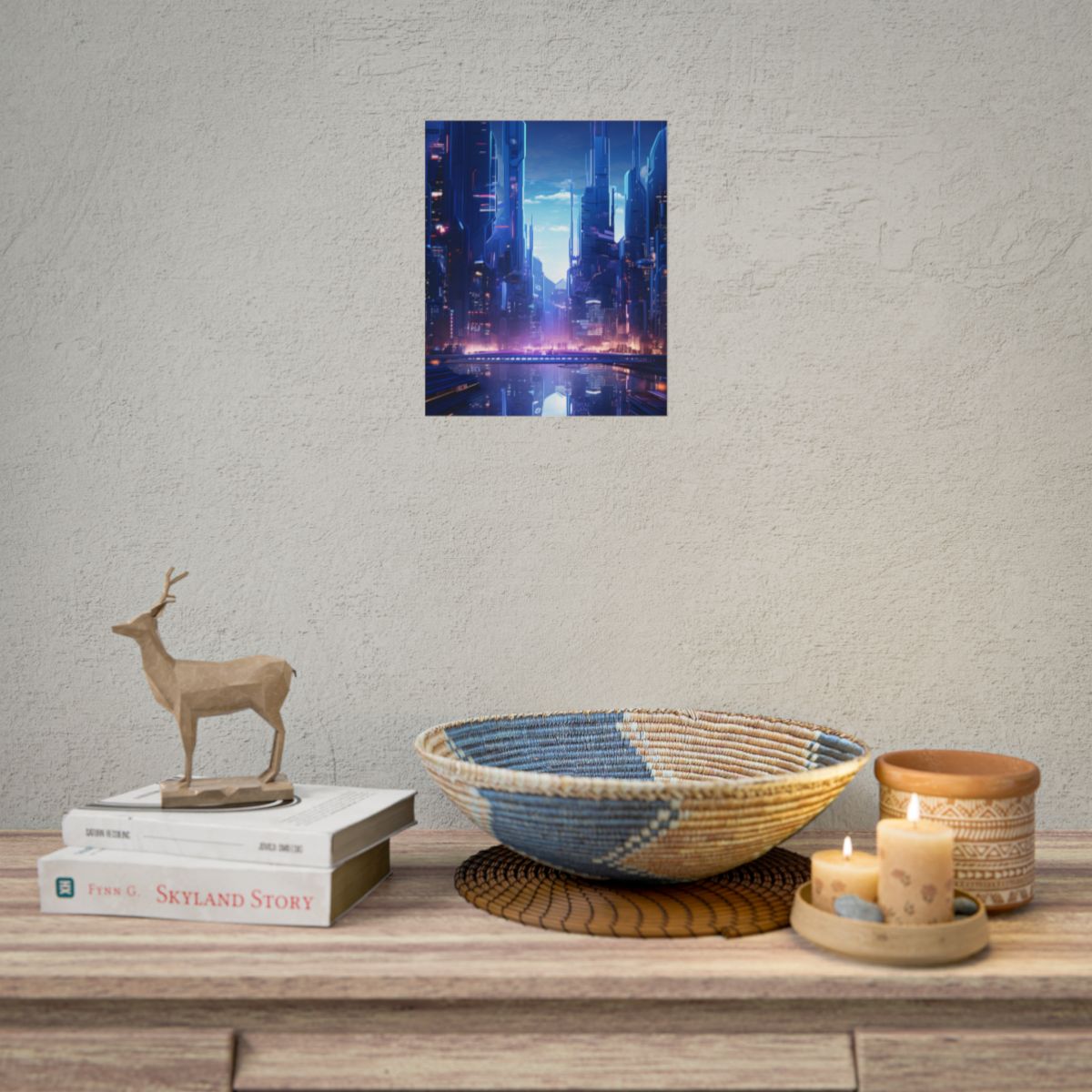 Dystopian Cyberpunk Cityscape: Glowing Neon Lights - Poster