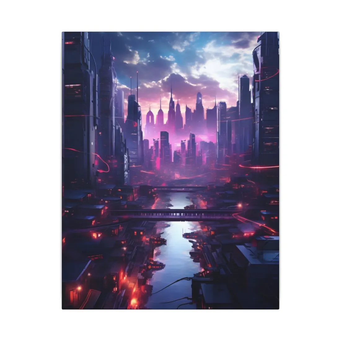 Dystopian Cyberpunk Cityscape: Neon Futuristic - Canvas