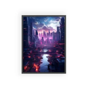 Futuristic City Skyline at Dusk Framed Poster