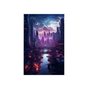 Futuristic City Skyline at Dusk Metal Poster