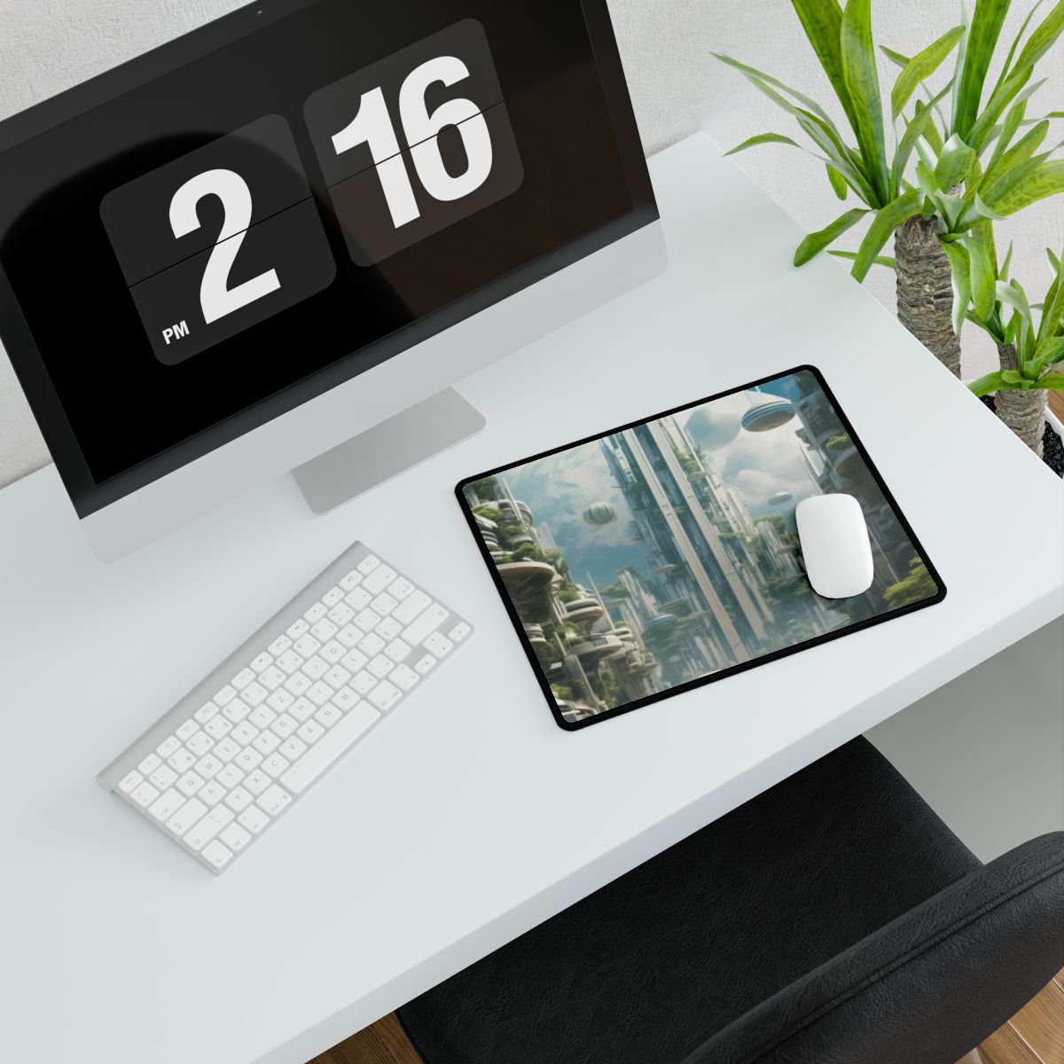 Dystopian Utopia: Futuristic Cityscape Under Oppression - Desk Mat
