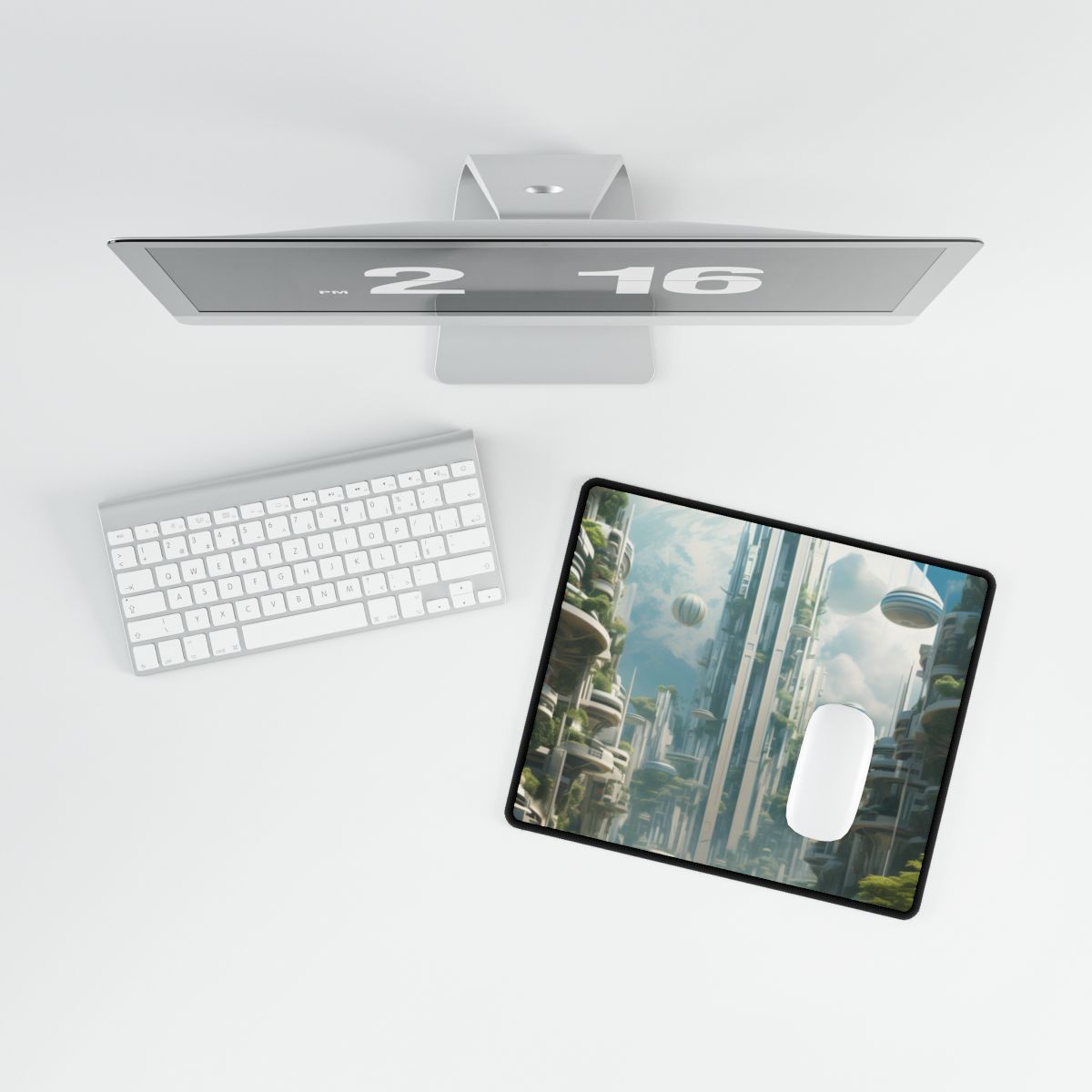 Dystopian Utopia: Futuristic Cityscape Under Oppression - Desk Mat