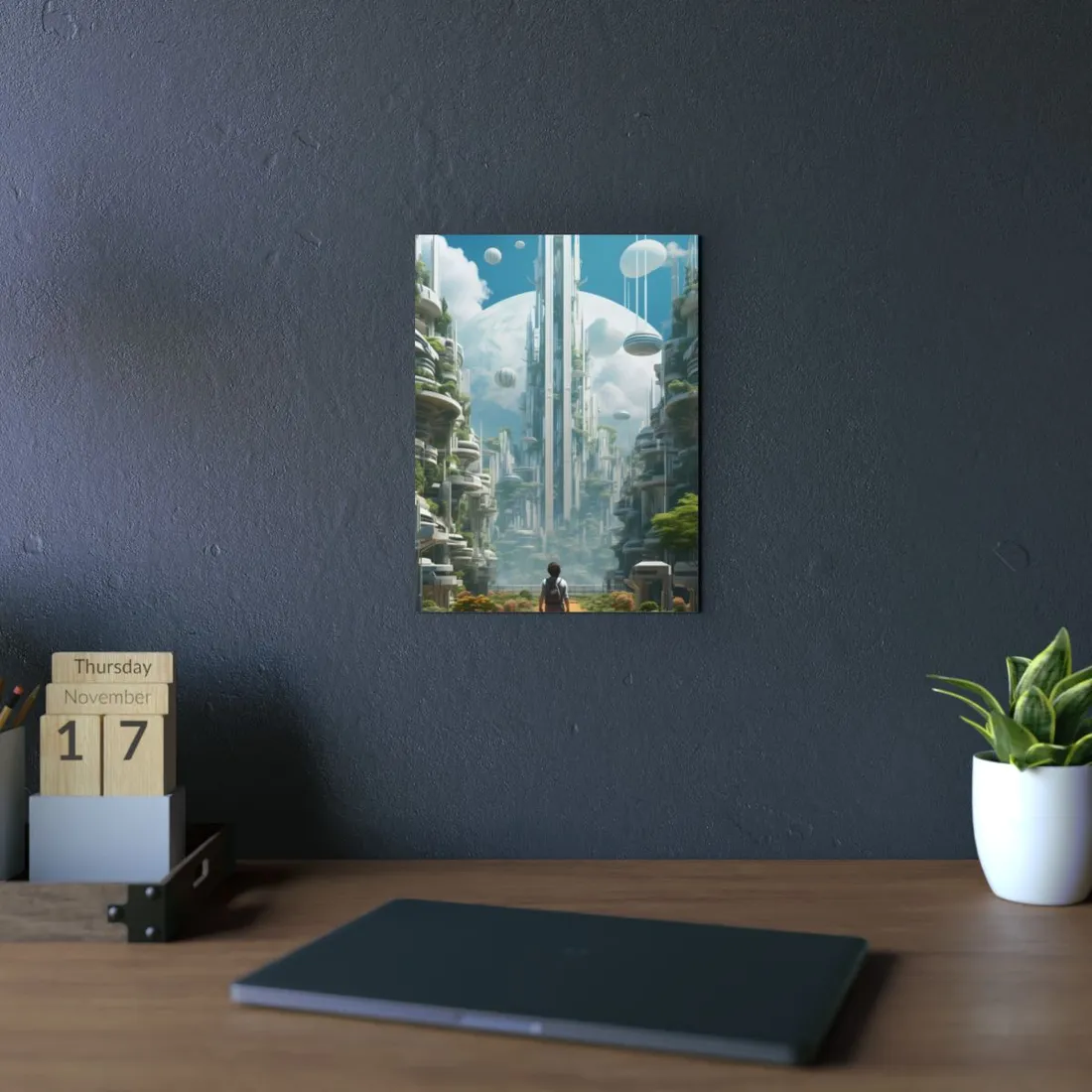 Dystopian Utopia: Futuristic Cityscape Under Oppression - Metal Poster