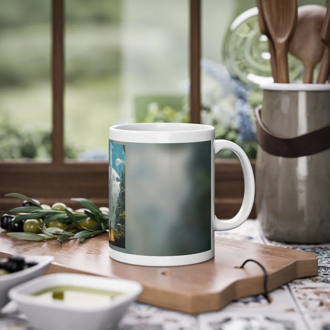 Dystopian Utopia: Futuristic Cityscape Under Oppression - Mug
