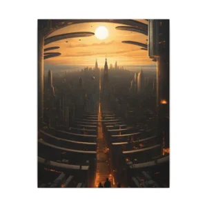 Futuristic City at Sunset Canvas Print