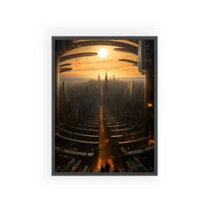 Futuristic City at Sunset Framed Poster