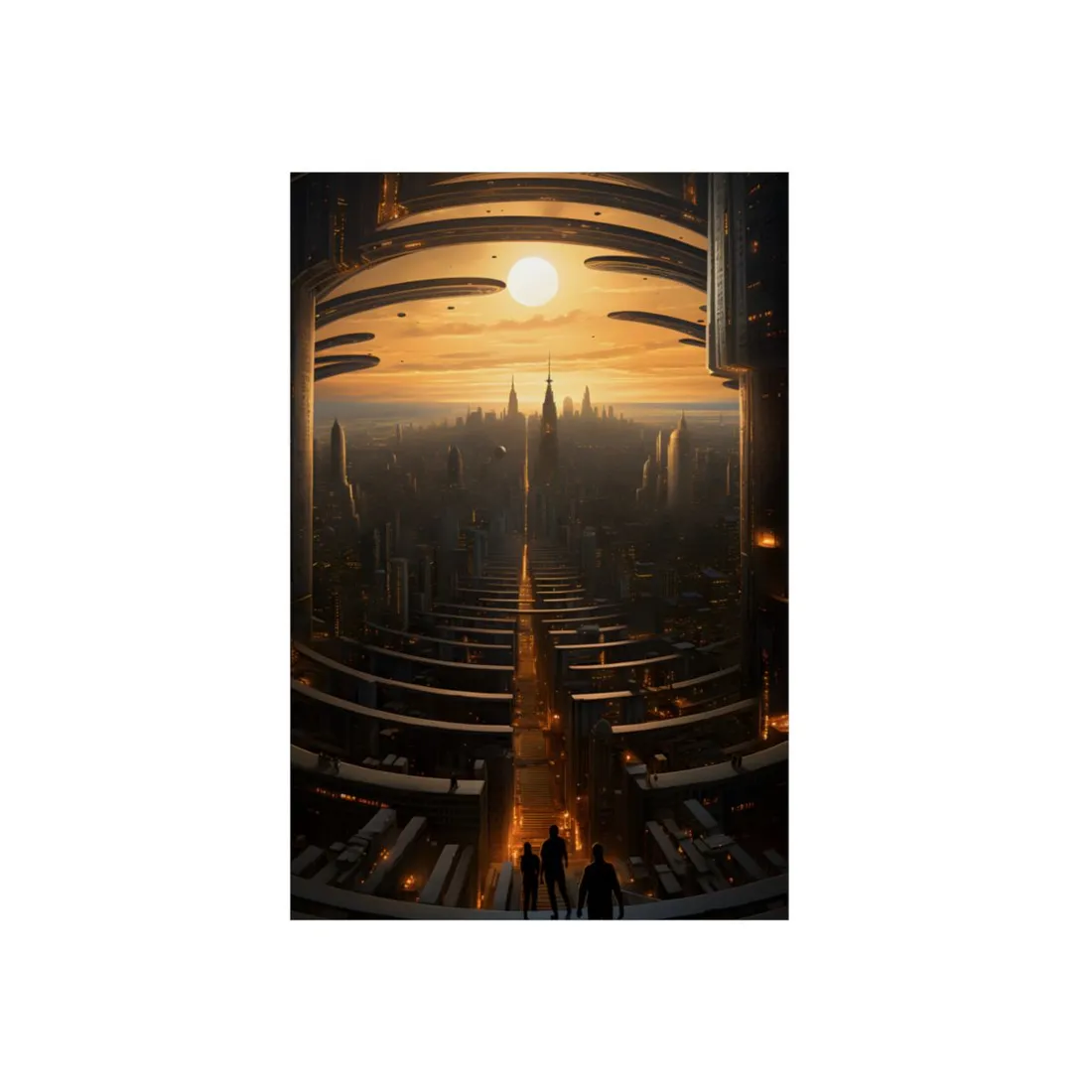 Dystopian Utopia: Futuristic Cityscape with Dark Facade - Metal Poster