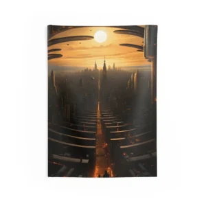 Futuristic City at Sunset Wall Tapestry