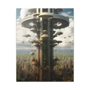 Futuristic Tower Above City Canvas Print