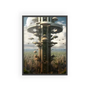 Futuristic Tower Above City Framed Poster