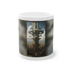 Futuristic Tower Above City Mug
