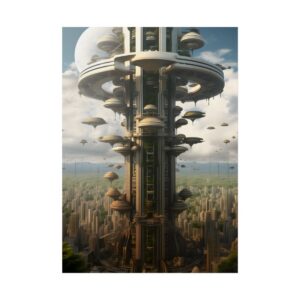 Futuristic Tower Above City Poster