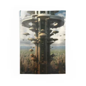 Futuristic Tower Above City Wall Tapestry